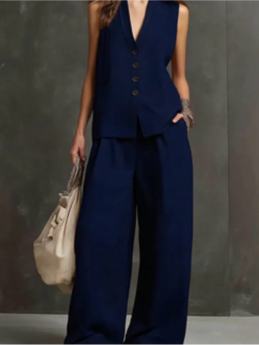 Sleeveless Navy Wide-Leg Jumpsuit